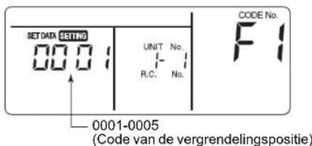 SETDATA SETTING 0001 UNIT No. R.C. No. CODE No. F1 0001-0005 (Code van de vergrendelingspositie)