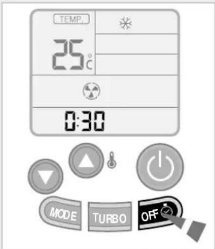 TEMP. 25°C 0:30 MODE TURBO OFF
