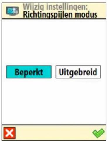 Wijzig instellingen: Richtingspijlen modus Beperkt Uitgebreid