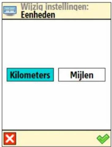 Wijzig instellingen: Eenheden Kilometers Mijlen