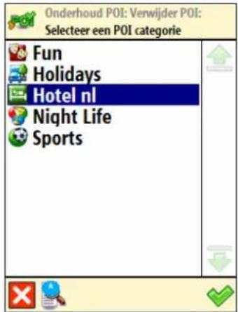 Onderhoud POI: Verwijder POI: Selecteer een POI categorie Fun Holidays Hotel nl Night Life Sports