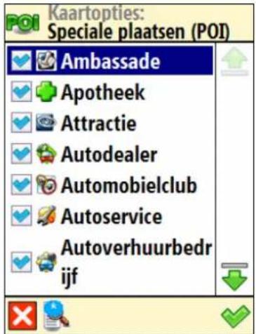Kaartopties: Speciale plaatsen (POI) Ambassade Apotheek Attractie Autodealer Automobielclub Autoservice Autoverhuurbedr ijf