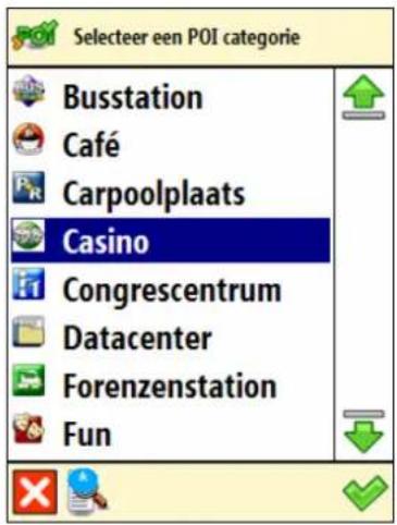 Selecteer een POI categorie Busstation Café Carpoolplaats Casino Congrescentrum Datacenter Forenzenstation Fun