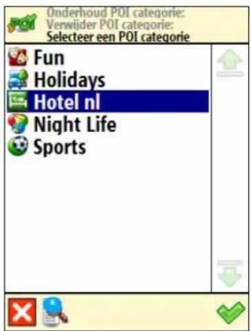 Onderhoud POI categorie: Verwijder POI categorie: Selecteer een POI categorie Fun Holidays Hotel nl Night Life Sports