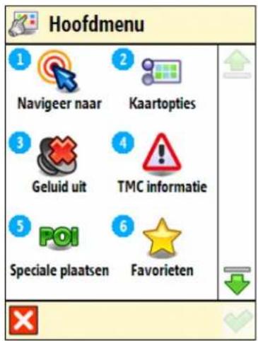 Hoofdmenu 1 Navigeer naar Kaartopties 3 Geluid uit TMC informatie 5 Speciale plaatsen Favorieten 6