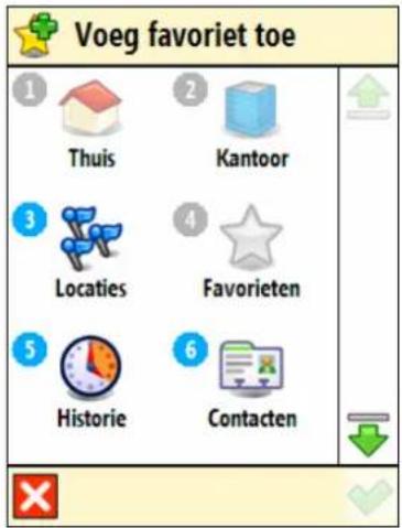 Voeg favoriet toe 1 Thuis 2 Kantoor 3 Locaties 4 Favorieten 5 Historie 6 Contacten