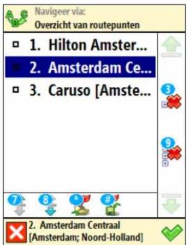 Navigeer via: Overzicht van routepunten □ 1. Hilton Amster... ■ 2. Amsterdam Ce... □ 3. Caruso [Amste... 7 8 K # 2. Amsterdam Centraal [Amsterdam; Noord-Holland]