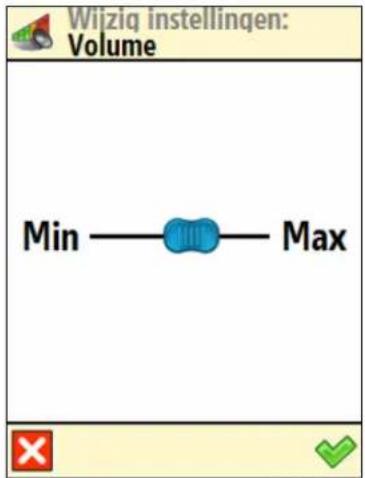 Wijzig instellingen: Volume Min —— Max