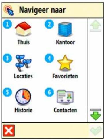 Navigeer naar 1 Thuis 2 Kantoor 3 Locaties 4 Favorieten 5 Historie 6 Contacten