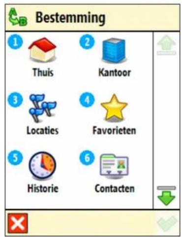 Bestemming 1 Thuis 2 Kantoor 3 Locaties 4 Favorieten 5 Historie 6 Contacten