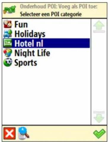 Onderhoud POI: Voeg als POI toe: Selecteer een POI categorie Fun Holidays Hotel nl Night Life Sports