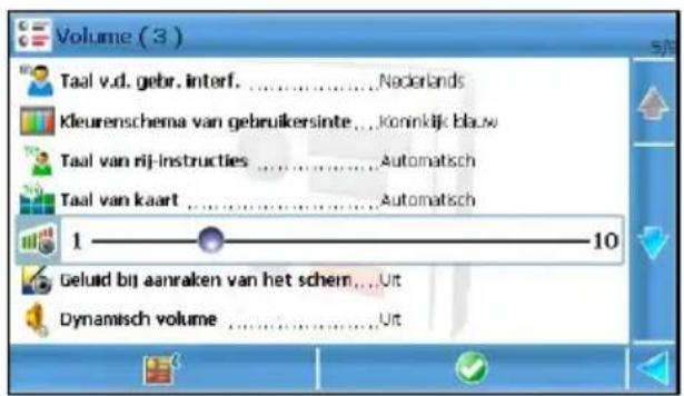 Volume (3) Taal v.d. gebr. interf. ....Nederlands Kleurenschema van gebruikersinte ...Koninkijk blauw Taal van rij-instructies ....Automatisch Taal van kaart ....Automatisch 1 10 Geluid bij aanraken van het schem...Ut Dynamisch volume ....Ut