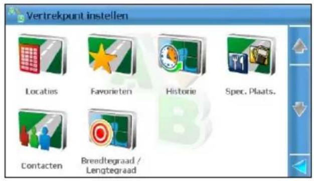 Vertrekpunt instellen Locaties Favorieten Historie Spec. Plaats. Contacten Breedtegraad / Lengtegraad