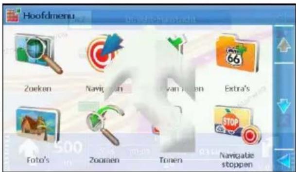 Hoofdmenu Zoeken Navigatien van van en Extra's Foto's Zoomen Tonen Navigatie stoppen