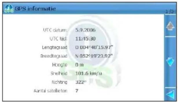 GPS informatie UTC datum: 5.9:2006 UTC tijd: 11:45:30 Lengtegraad D 0.004°48'15.97" Breedtegraad N 0.52°19'23.92" Hoopte 0 m Shehed 101.6 km/u Richting 322° Aantal satellieten 7