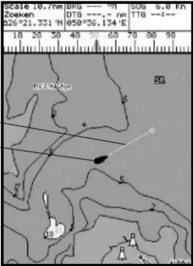 Scale 10.7nm Zoeken Δ26°21.331 'N BRG —— °N DTG ——.— nm 050°36.134 'E SOG 6.0 Kn TTB ——: 18 28 38 48 58 68 78 88 98 SR 10 10 10 10 10 10
