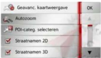 Geavanc. kaartweergave Autozoom POI-categ. selecteren Straatnamen 2D Straatnamen 3D