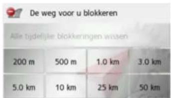 De weg voor u blokkeren Alle tijdelijke blokkeringen wissen 200 m 500 m 1.0 km 3.0 km 5.0 km 10 km 25 km 50 km