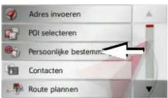 Adres invoeren POI selecteren Persoonlijke bestemm Contacten Route plannen