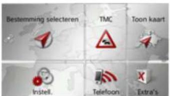 Bestemming selecteren TMC Toon kaart Instell. Telefoon Extra's