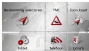 Bestemming selecteren TMC Toon kaart Instell. Telefoon Extra's