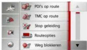 POI's op route TMC op route Stop geleiding Routeopties Weg blokkeren