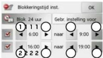 Blokkeringstijd inst. OK Blok 24 uur Gebr. instelling voor 1 1 1 6:00 naar 9:00 16:00 naar 19:00 2 2 2