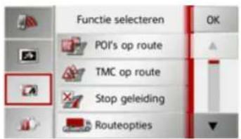 Functie selecteren POI's op route TMC op route Stop geleiding Routeopties
