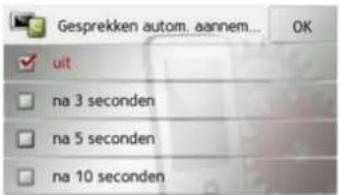 Gesprekken autom. aanem... OK uit na 3 seconden na 5 seconden na 10 seconden