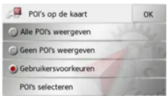 POI's op de kaart Alle POI's weergeven Geen POI's weergeven Gebruikersvoorkeuren POI's selecteren OK