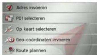 Adres invoeren POI selecteren Op kaart selecteren Geo-coördinaten invoeren Route plannen