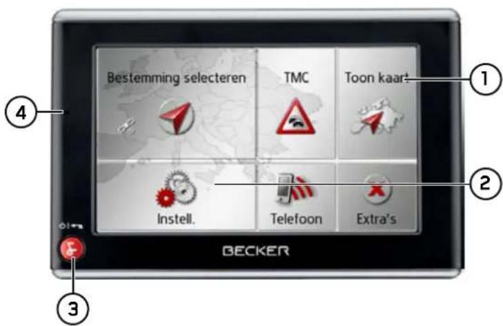 Bestemming selecteren TMC Toon kaart 1 2 3 4 Instell. Telefoon Extra's BECKER