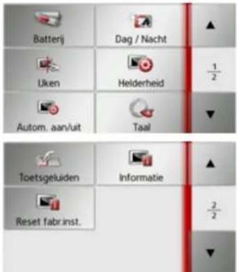 Batterij Dag / Nacht Uken Helderheid 1/2 Autom. aan/uit Taal Toetsgeluiden Informatie Reset fabrinst. 2/2
