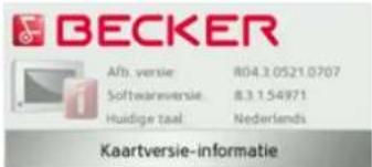 BECKER Afb. versie R04.3.0521.0707 Softwareversie 8.3.1.54971 Huidige taal Nederiends Kaartversie-informatie