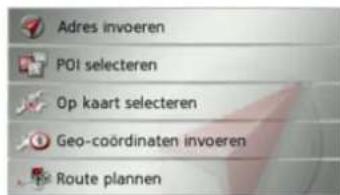 Adres invoeren POI selecteren Op kaart selecteren Geo-coördinaten invoeren Route plannen