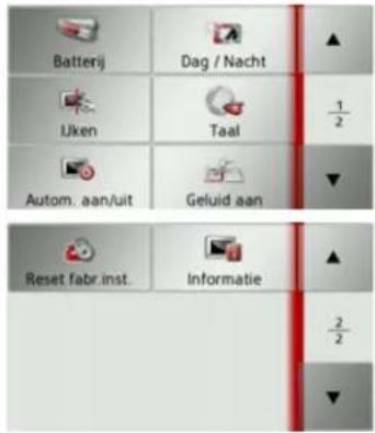 Batterij Liken Autom. aan/uit Dag / Nacht Taal Geluid aan Reset fabr.inst. Informatie ▲ 1/2 ▼ ▲ 2/2 ▼