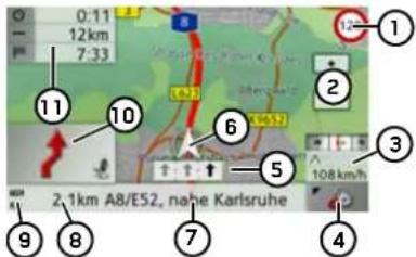 0:11 12km 7:33 12 ① ② ③ ④ ⑤ ⑥ ⑦ ⑧ ⑨ 2,1km A8/E52, nahe Karlsruhe