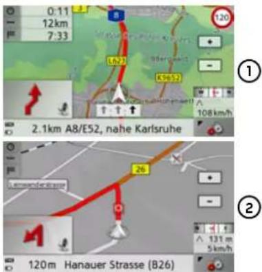 0:11 12km 7:33 120 L623 B389452 108 km/h 2.1km A8/E52, nahe Karlsruhe 26 120m Hanauer Strasse (B26) ① ②