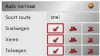 Auto normal Soort route snel Snelwegen ✓ ✓ ✓ Veren ✓ ✓ ✓ Tolwegen ✓ ✓ ✓