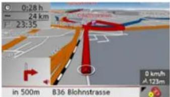 0:28 h 24 km 23:35 in 500m B36 Biohnstrasse 0 km/h d1 123m