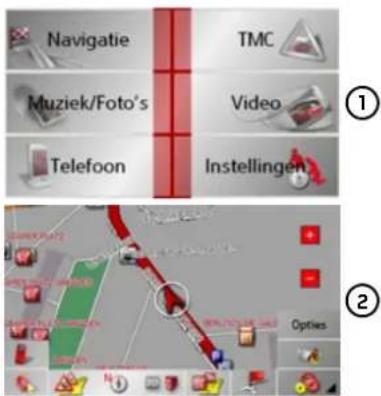 Navigatie TMC Muziek/Foto's Video Telefoon Instellingen ① ②