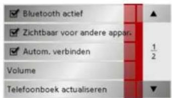 Bluetooth actief Zichtbaar voor andere appar. Autom. verbinden Volume Telefoonboek actualiseren