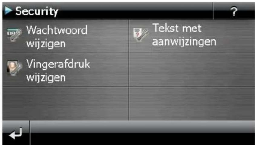 Security Wachtwoord wijzigen Vingerafdruk wijzigen Tekst met aanwijzingen