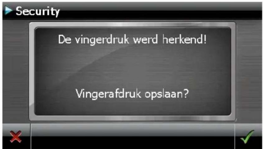 Security De vingerdruk werd herkend! Vingerafdruk opslaan?