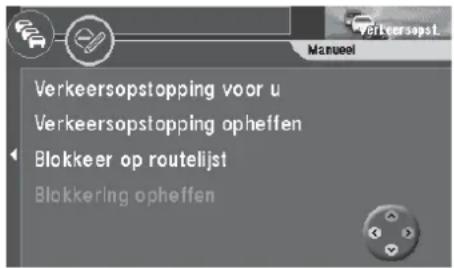 Verkeersopst Manuel Verkeersopstopping voor u Verkeersopstopping opheffen Blokkeer op routelijst Blokkering opheffen