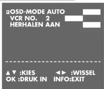 □OSD-MODE AUTO VCR NO. 2 HERHALEN AAN ▲▼ :KIES OK :DRUK IN ◄► :WISSEL INFO:EXIT