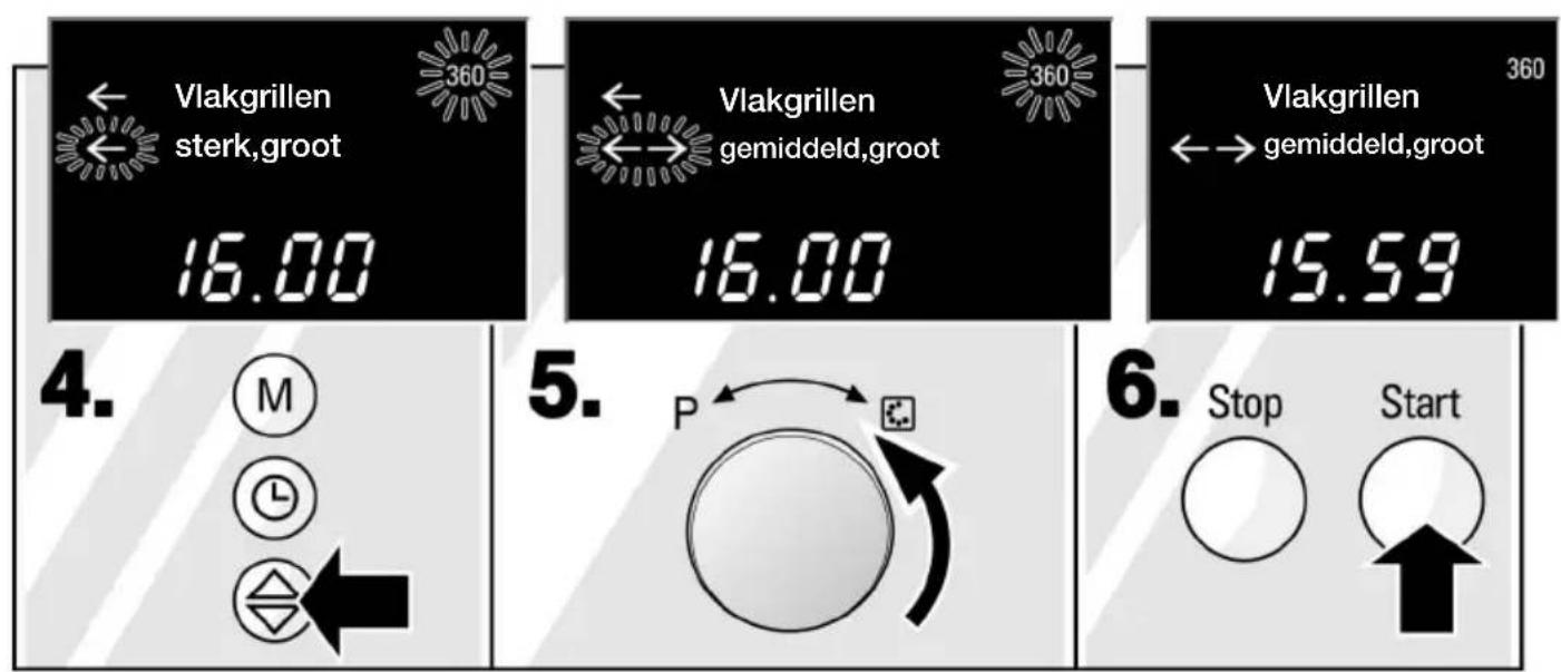 Vlakgrillen sterk,groot 16.00 360 Vlakgrillen gemiddeld,groot 16.00 360 Vlakgrillen ←→ gemiddeld,groot 15.59 360 4. M P Stop Start