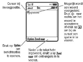 Cursor zijn Inveopposite. Programme Mogelijk wordt aan woord voorgesteld. Druk op uur rechts om het woord te aanslering of druk op am bij de cursor om spatie in te vooren. Druk op Options om berichtduidies to ooonen. Nader is de teikat hebt ingvoord, druk op Zend naar om entrangers in te vooren.