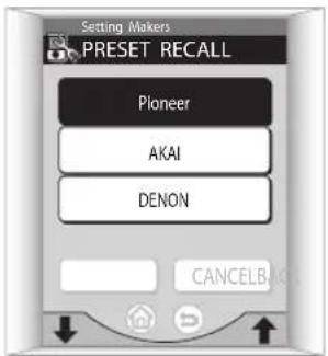 PIONEER VSA-AX10AI - Kies in het 'Setting Makers' scherm de merknaam van het apparaat dat u wilt bedienen. - 1