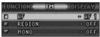 FUNCTION FM DISPLAY AF - AF 1 REGION - OFF MONO - OFF